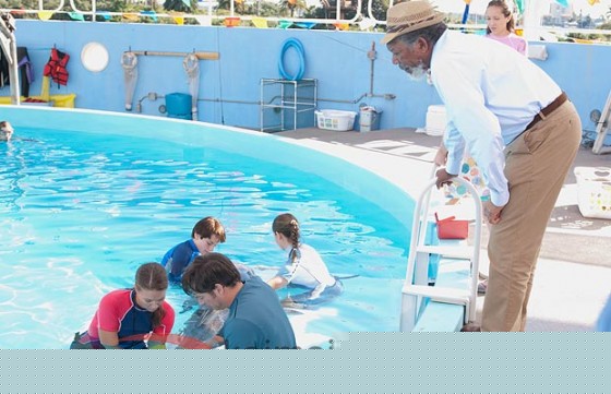 Morgan Freeman,  Nathan Gamble,  Austin Highsmith, Betsy Landin (Dolphin Tale Movie Stills)