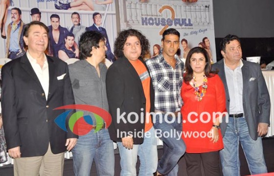 Randhir Kapoor, Sajid Nadiadwala, Sajid Khan, Akshay Kumar, Farah Khan, Rishi Kapoor At Housefull 2 Trailer launch