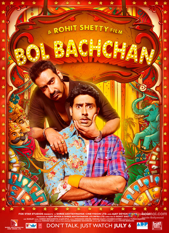 Ajay Devgan and Abhishek Bachchan in colorful Bol Bachchan Movie Poster