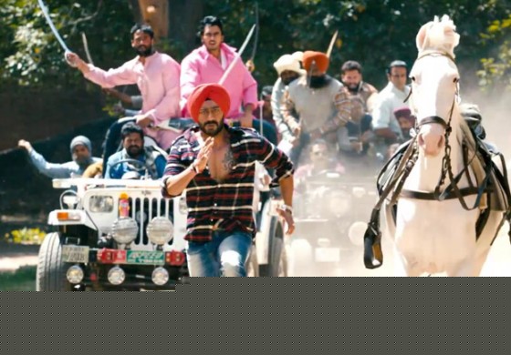Ajay Devgan escaping the mob in Son Of Sardar Movie Stills