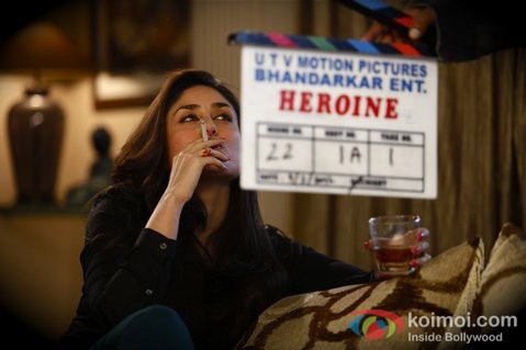 Kareena Kapoor smoking cigarette on the set of Heroine Movie Stills