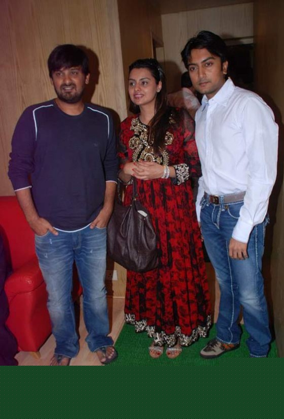 Wajid, Deepshikha Bhagnani Deshmukh, Dheeraj Deshmukh at the song recording of Himmatwala