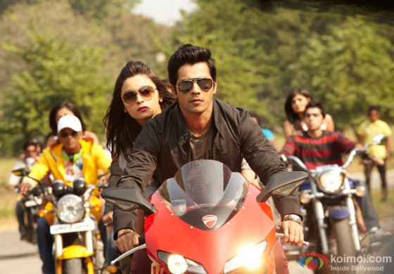 Alia Bhatt Hot and Varun Dhawan riding a bike in Student of the Year Movie Stills