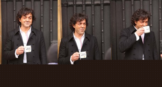 Bobby Deol enjoying English tea on the sets of Yamla Pagla Deewana 2 Movie Production Stills