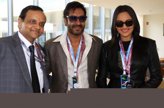 Ajay Devgn And Sonakshi Sinha Promoting Son Of Sardaar Movie At Formula One Indian Grand Prix