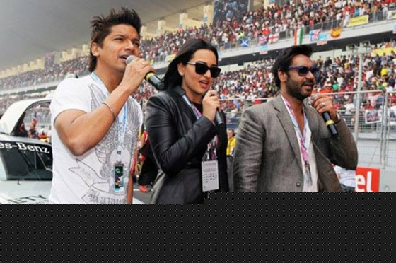Shaan, Sonakshi Sinha And Ajay Devgn Promoting Son Of Sardaar Movie At Formula One Indian Grand Prix