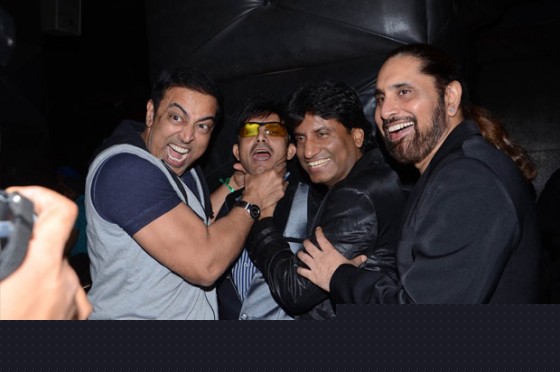 Bollywood actor Vindu Dara Singh, Kamaal Rashid Khan and Raju Srivastav at her birthday party celebration in Mumbai