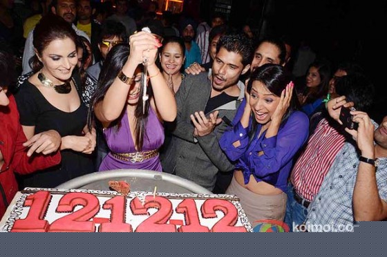 Bollywood actors Monica Bedi, Sambhavna Seth and Kashmira Shah with Avinash Dwivedi at her birthday party celebration in Mumbai