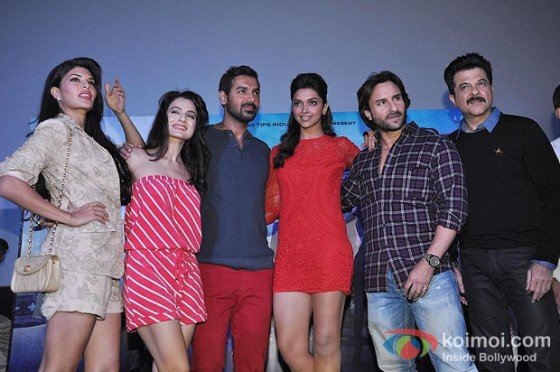 Jacqueline Fernandez, Ameesha Patel, John Abraham, Deepika Padukone, Saif Ali Khan, Anil Kapoor at film Race 2 press meet Pic 2