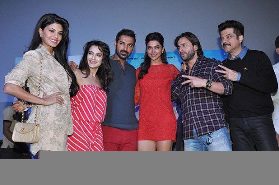 Jacqueline Fernandez, Ameesha Patel, John Abraham, Deepika Padukone, Saif Ali Khan, Anil Kapoor at film Race 2 press meet Pic 1