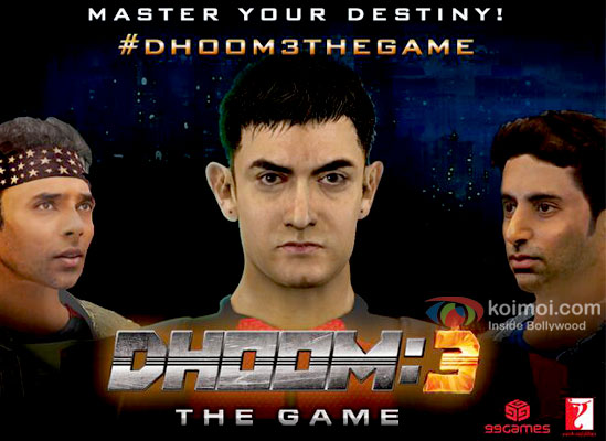 Uday Chopra, Aamir Khan and Abhishek Bachchan in  Dhoom:3 Game Poster 