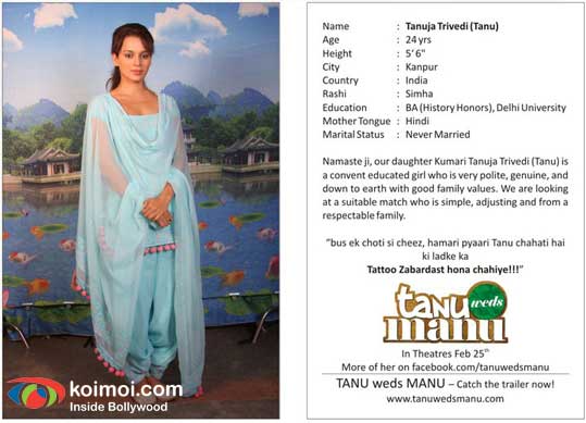Kangna Ranaut (Tanu's Profile)