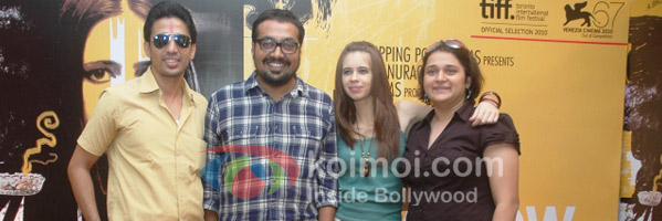 Gulshan Devaiya, Anurag Kashyap, Kalki Koechlin, and Pooja  promote That Girl In Yellow Boots