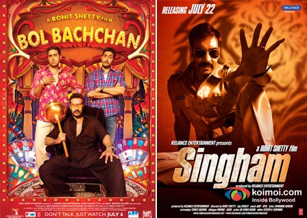 Ajay Devgan, Abhishek Bachchan In Bol Bachchan Movie Poster Ajay Devgan In Singham Movie Poster
