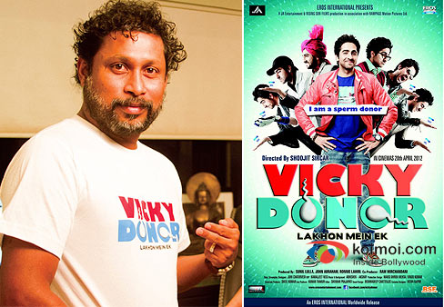 Director Shoojit Sircar and Vicky Donor Movie Poster