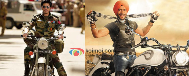 Shah Rukh Khan in a still from Jab Tak Hai Jaan and Ajay Devgn in a still from Son Of Sardaar