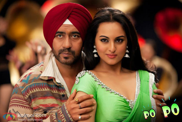 Ajay Devgn and Sonakshi Sinha in a still from Son Of Sardaar Movie