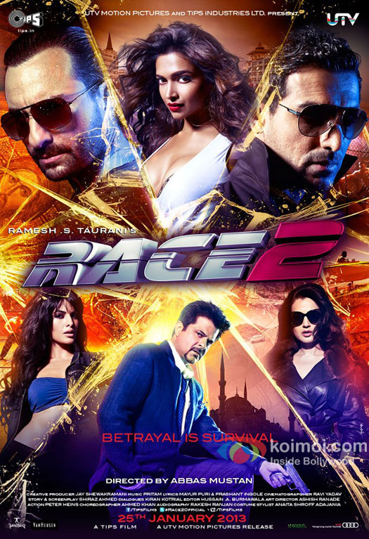 Saif Ali Khan, Deepika Padukone, John Abraham,Jacqueline Fernandez, Anil Kapoor and Ameesha Patel in Race 2 Movie Poster