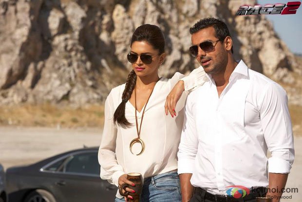 Deepika Padukone and John Abraham in a still from Race 2 Movie