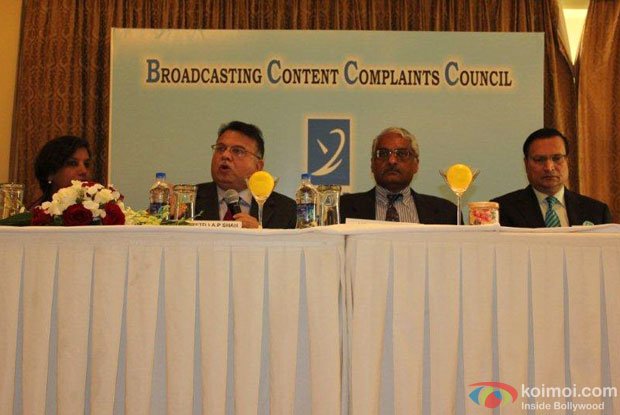 Broadcasting Content Complaints Council (BCCC) chair Justice (Retd.) A.P. Shah and other members at a conference.