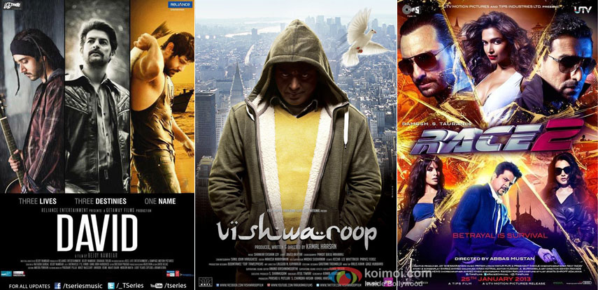 David, Vishwaroop and Race 2 Movie Poster David, Vishwaroop and Race 2 Movie Poster