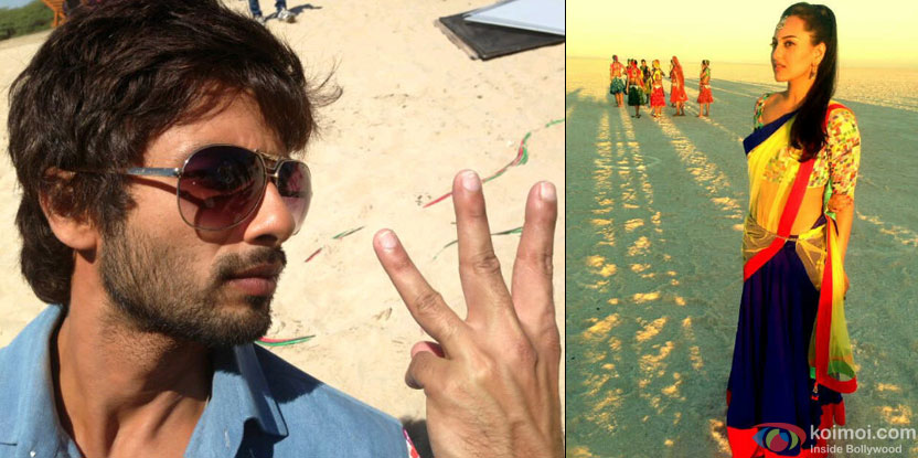 Shahid Kapoor and Sonakshi Sinha on the sets of Rambo Rajkumar Movie