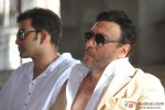 Prithviraj Sukumaran and Jackie Shroff during Aurangzeb's Press Meet at a Construction Site