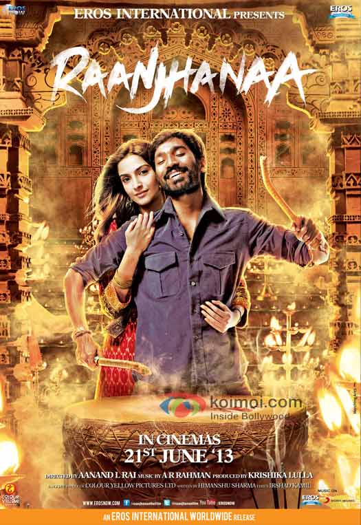 Sonam Kapoor And Dhanush In Raanjhanaa Movie Poster