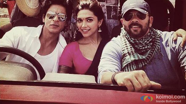 Shah Rukh Khan, Deepika Padukone and Rohit Shetty on the sets of Chennai Express