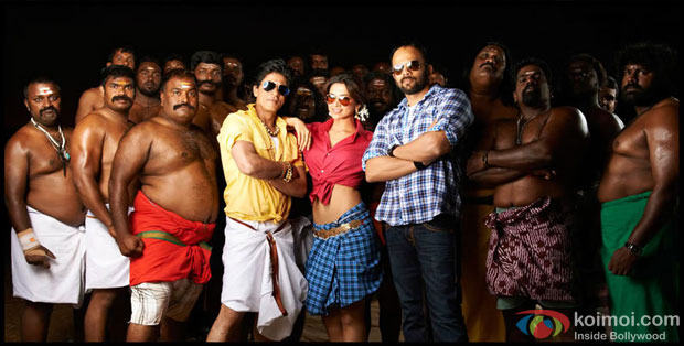 Shah Rukh Khan, Deepika Padukone and Rohit Shetty on the sets of Chennai Express