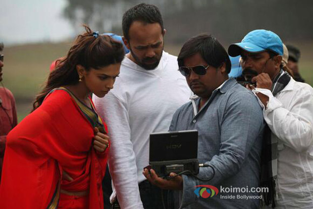 Deepika Padukone And Rohit Shetty on The Sets Chennai Expressq