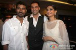 Dhanush, Sonam Kapoor And Abhay Deol at the success bash of 'Raanjhanaa' Pic 1