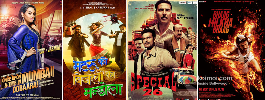Once Upon A Time In Mumbaai Dobaara!, Matru Ki Bijlee Ka Mandola, Special Chabbis And Bhaag Milkha Bhaag Movie Posters