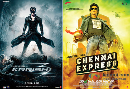 Krrish 3 and Chennai Express movie poster Krrish 3 and Chennai Express movie poster