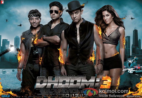 Uday Chopra, Abhishek Bachchan, Aamir Khan and Katrina Kaif in Dhoom:3 movie poster