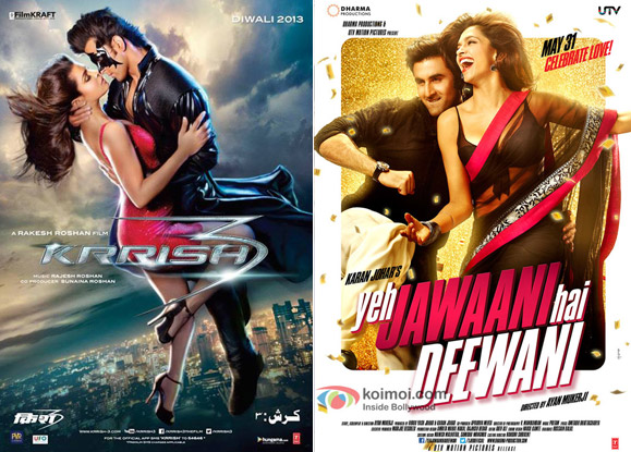 Krrish 3 and Yeh Jawaani Hai Deewani movie poster Krrish 3 and Yeh Jawaani Hai Deewani movie poster