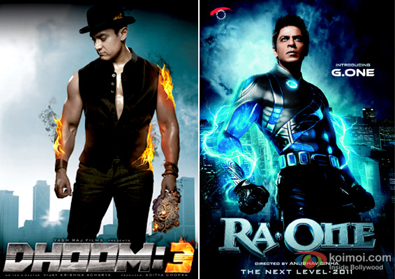 Aamir Khan in Dhoom 3 and Shah Rukh Khan in Ra.one Movie Posters