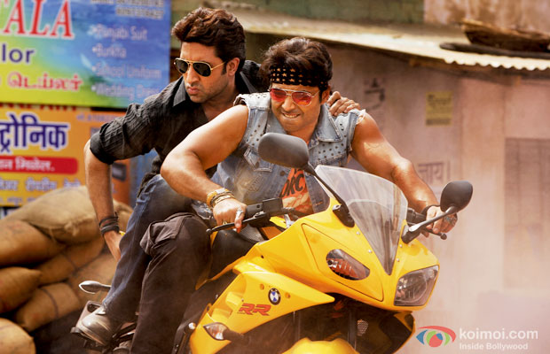 Abhishek Bachchan and Uday Chopra in a still from Dhoom 3