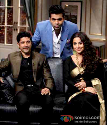 Farhan Akhtar and Vidya Balan with Karan Johar on the sets of ‘Koffee With Karan Season 4’