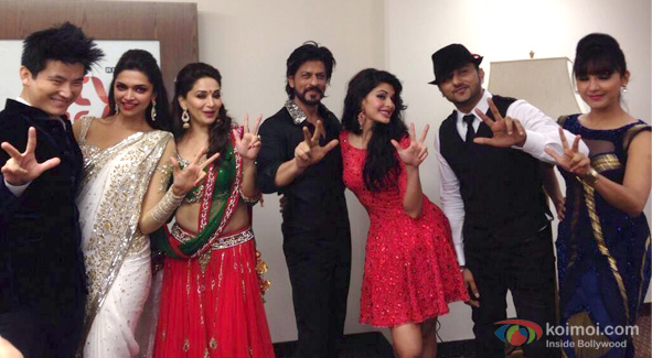 Meiyang Chang, Deepika Padukone, Madhuri Dixit, Shah Rukh Khan, Jacqueline Fernandez and Honey Singh at during Dubai concert