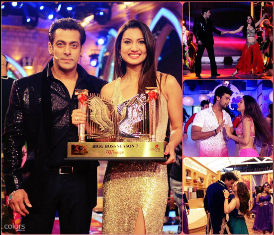 Salman Khan and Gauhar Khan at the Bigg Boss 7 Finale