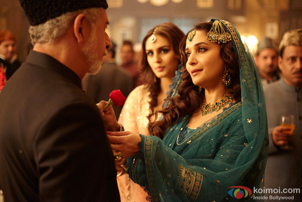 Naseeruddin Shah, Madhuri Dixit and Huma Qureshi in a still from 'Dedh Ishqiya'