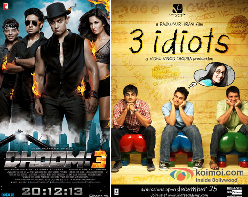 Dhoom 3 and 3 Idiots Movie Poster