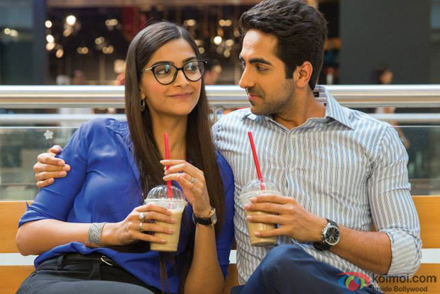 Sonam Kapoor and Ayushmann Khurrana in a still from movie ‘Bewakoofiyaan’