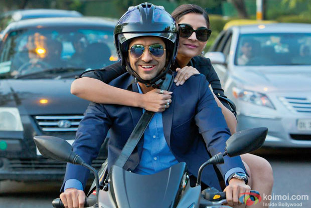 Ayushmann Khurrana and Sonam Kapoor in a still from movie ‘Bewakoofiyaan’