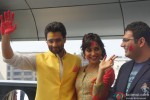 Jackky Bhagnani, Neha Sharma and Kayoze Irani celebrate Holi to promote 'Youngistaan' Pic 4