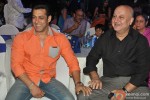 Salman Khan and Anupam Kher during the promotion of 'Veer' campaign