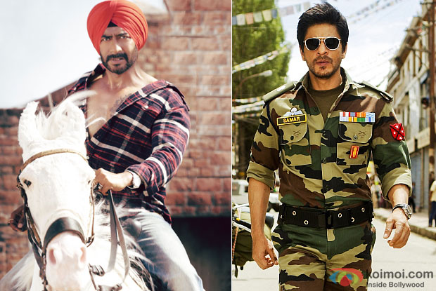 Ajay Devgn in a still from movie 'Son Of Sardaar' and Shah Rukh Khan in a still from movie 'Jab Tak Hain Jaan'