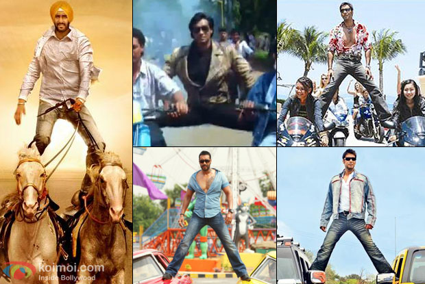 Ajay Devgn in a still from different movies with his stunt scenes