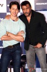Tiger Shroff and Jackie Shroff during the trailer launch of 'Heropanti'